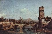 Bernardo Bellotto Capriccio Veneto, Flub, Brucke und mittelalterliches Stadttor china oil painting artist
